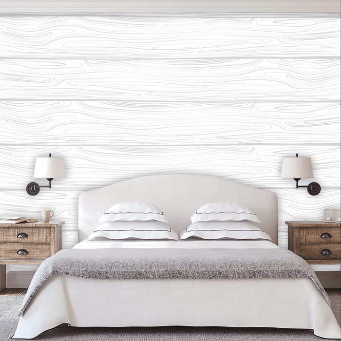 Faux Shiplap Mural of gray and white illustrated wood grain boards, Custom Wallpaper Design