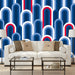 Upside drip mural with multiple blue, arches with white and red accents, Custom Wallpaper Design