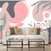 Pink Skies mural with pink and gray leaves on white background, Custom Wallpaper Design