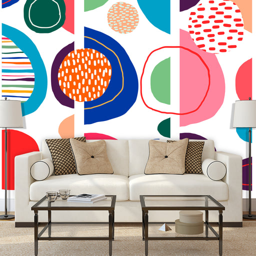 Infinite Dreamscape mural with abstract illustrations in vibrant colors o white background, Custom Wallpaper Design