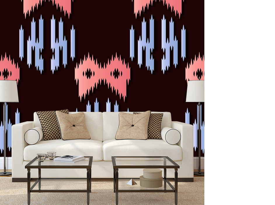 Tribal Print mural with pink and blue tribal design, Custom Wallpaper Design