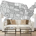 Doodle States mural of the united states in black and white and doodles on each state, Custom Wallpaper Design