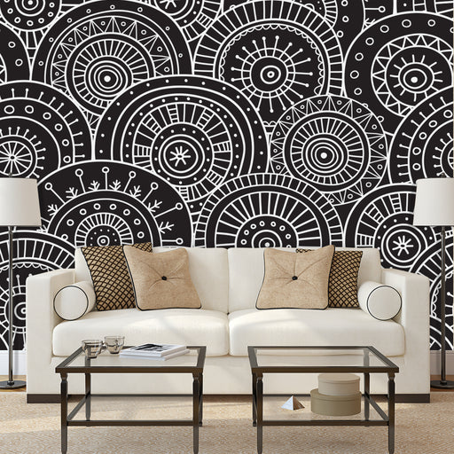Free Hand Mandala mural is a black and white drawing of multiple style mandala, Custom Wallpaper Design