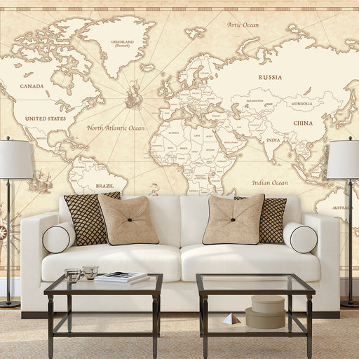 Lets see the world! mural of antique style world map, Custom Wallpaper Design