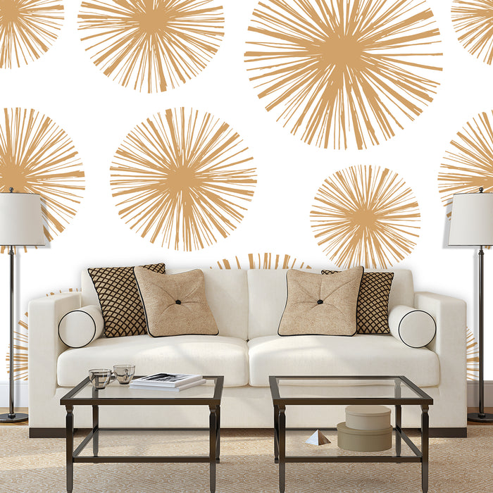 Golden Fireworks mural, modern style of golden fireworks on white background, Custom Wallpaper Design