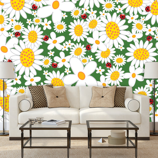 Little Lady Bug mural has with flowers with little lady bugs crawling, Custom Wallpaper Design