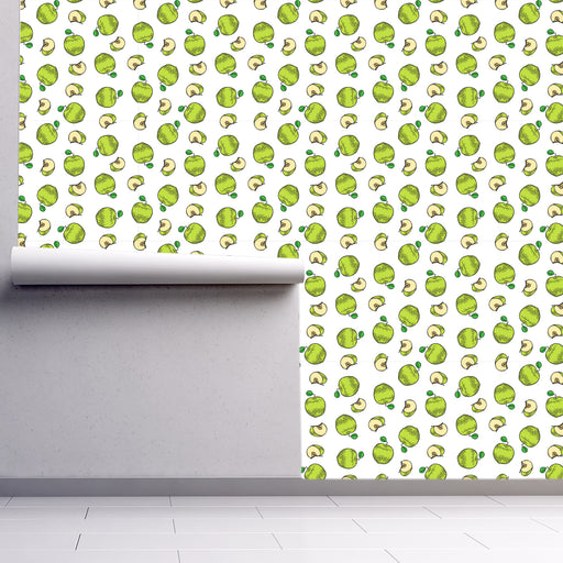 An Apple a Day with green apples on white background, Custom Wallpaper Design