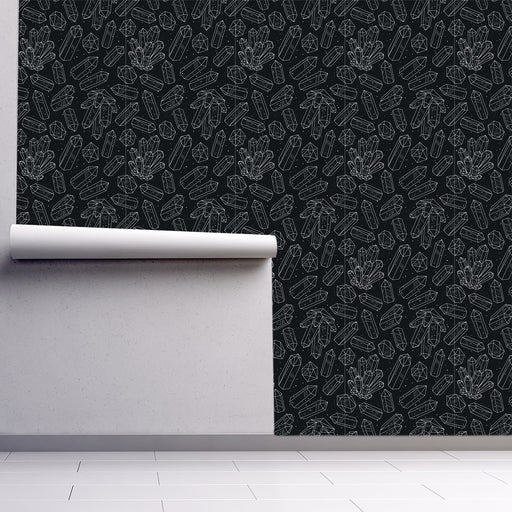 Crystal Cascade Wallpaper, Black with white design, Custom Wallpaper Designs