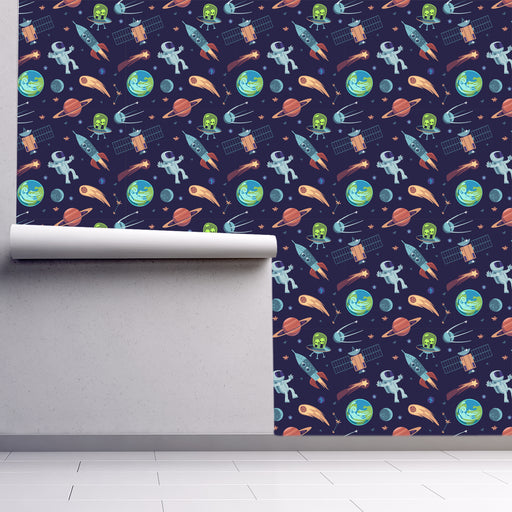 Alien Invasion, Blues, Orange, Green, Custom Wallpaper Design