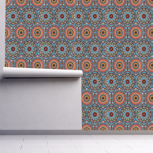 Harmonious Hues with orange and turquoise groovy design, Custom Wallpaper Design