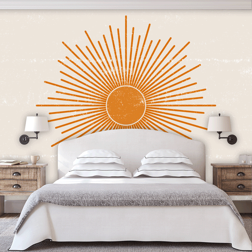 Dawn Delight mural of the sun rising with weathered orange rays, Custom Wallpaper Design