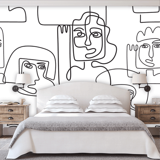 Happy Outlines mural is an illustration of happy faces on white background, Custom Wallpaper Design 