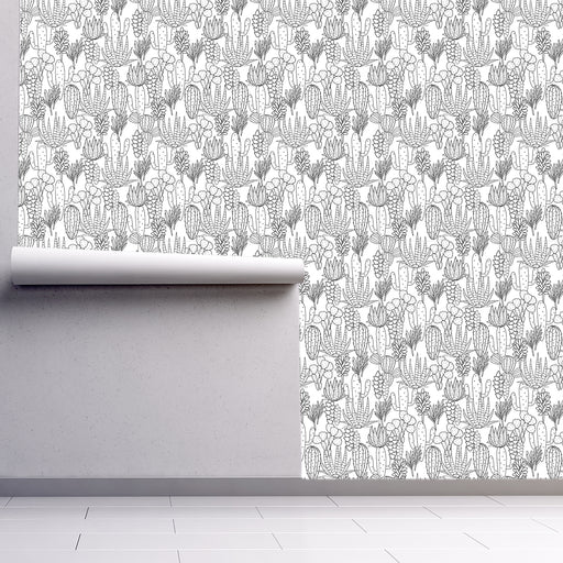 You're the Apple of my Cacti illustrated in black and white with different styles of cacti, Custom Wallpaper Design