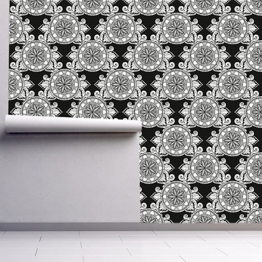 Harmonic Circle, Black and White Geometric Style, Custom Wallpaper Design