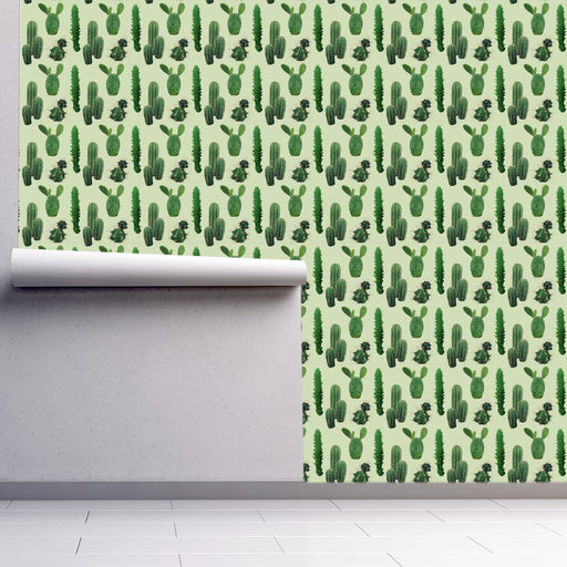 Prickly Paradise wallpaper with assortment of green cacti, Custom Wallpaper Design