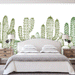 Coupled up Cacti mural with green illustrated cacti on white background, Custom Wallpaper Design