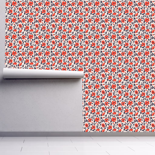 Red Wonders wallpaper with poppy flowers on white background, Custom Wallpaper Design