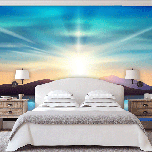 Sunset Dreams mural of a beautiful sunset with a blue sky and purple mountains, Custom  Wallpaper Design