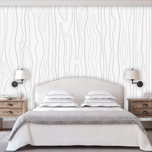 Wood Grain mural has illustrated wood grain lines on white background, Custom Wallpaper Design
