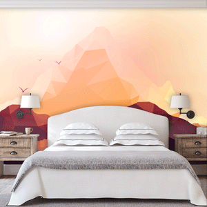 Alpine Escape mural designed as burgundy and orange abstract mountain, Custom Wallpaper Design
