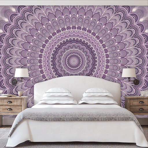 Mandala Mural with hues of purple design, Custom Wallpaper Design
