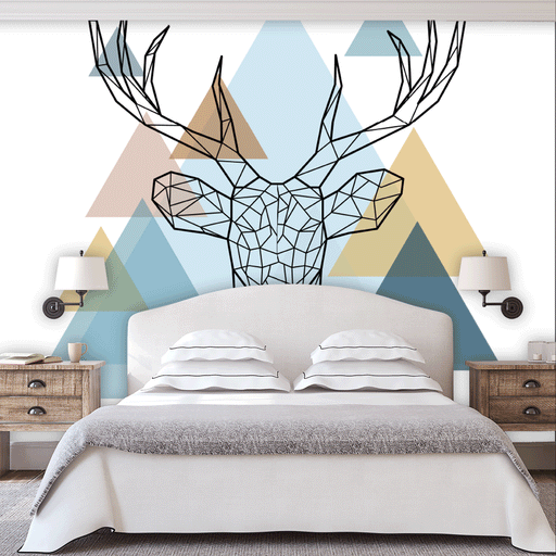 8 point peaks mural of geometric buck on colorful triangles, Custom Wallpaper Design