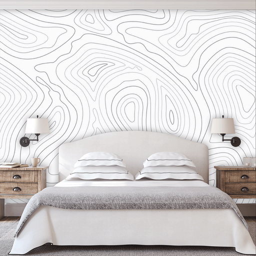 Linescape mural in shades of gray on white background, Custom Wallpaper Design