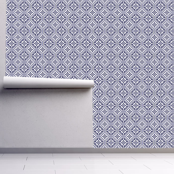 Blue Tiled Visions, Custom Wallpaper Design